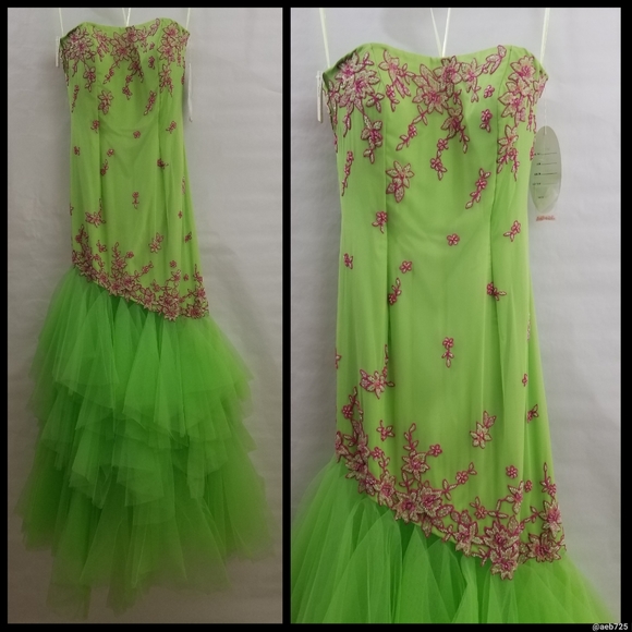 Panoply Prom / Pageant / Evening Gown Lime/Pink 10 - Picture 3 of 12